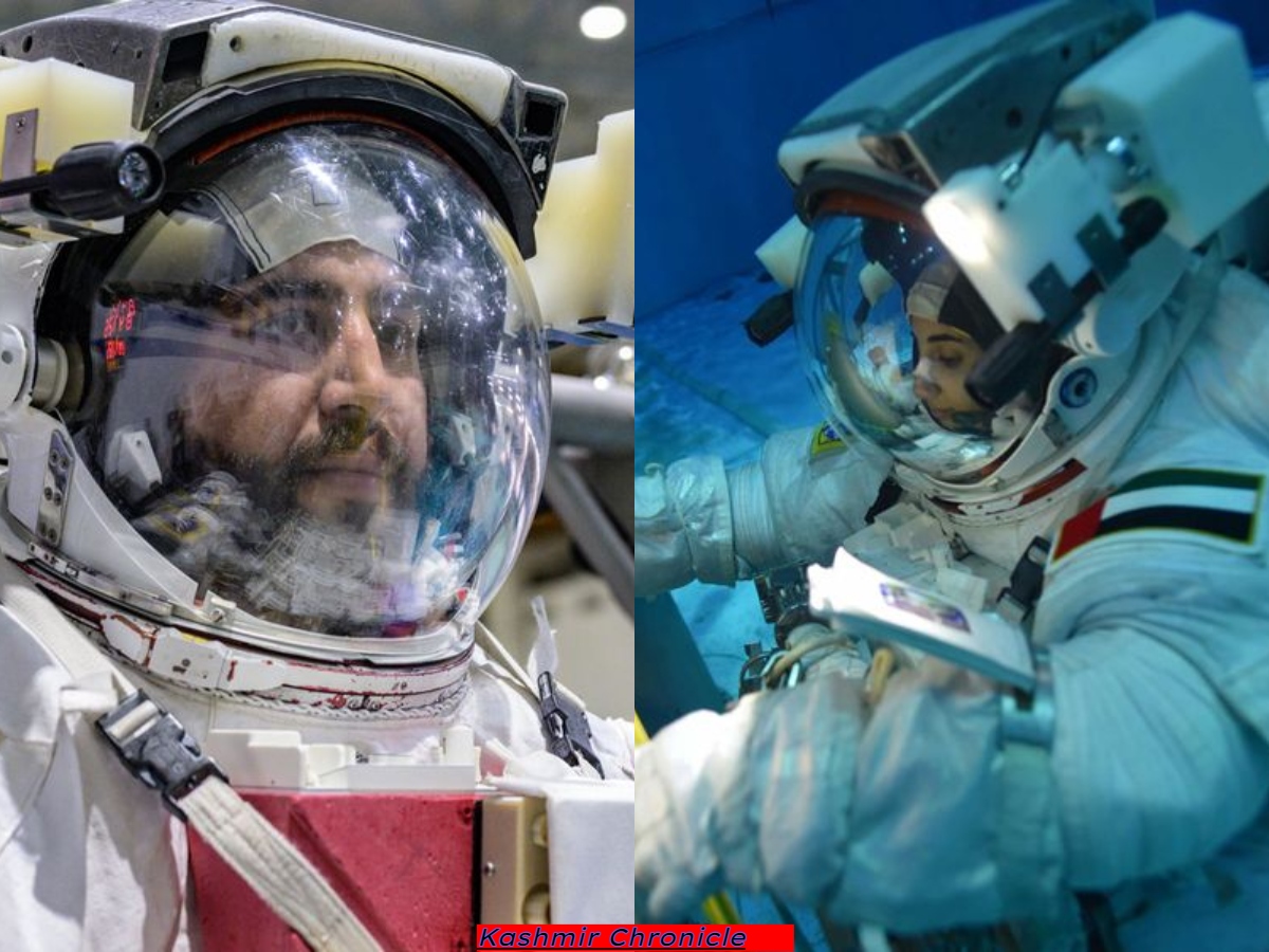 UAE astronauts Nora Al Matrooshi and Mohammad Al Mulla conduct spacewalk training at NASA's NBL in Texas